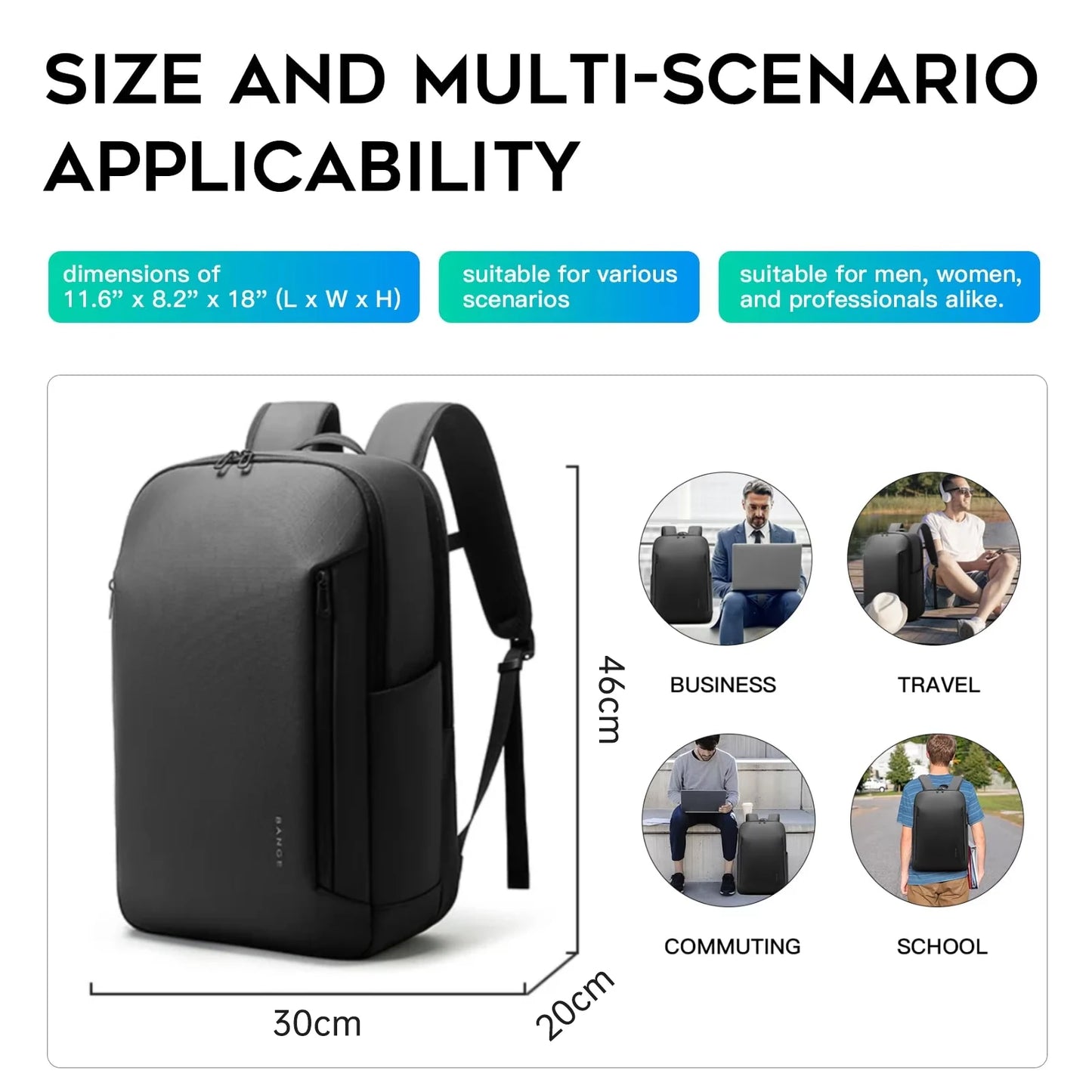 Lightweight TPU Laptop Backpack 15.6" with YKK Zipper – Multi-Pocket Business Bag