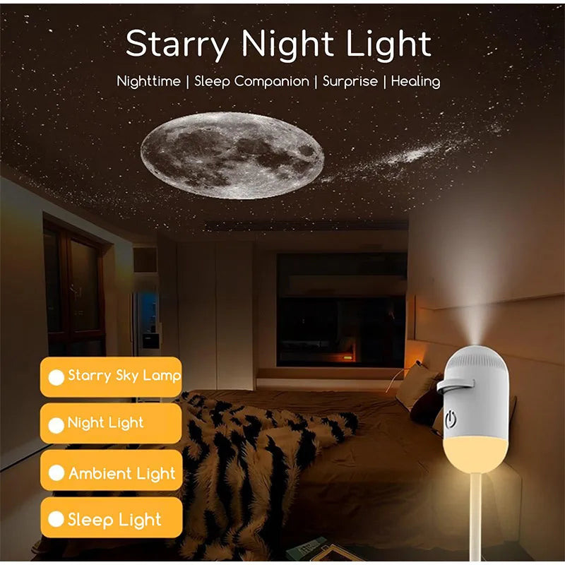 2-in-1 USB Galaxy Star Projector Night Light with Interchangeable Projection Films