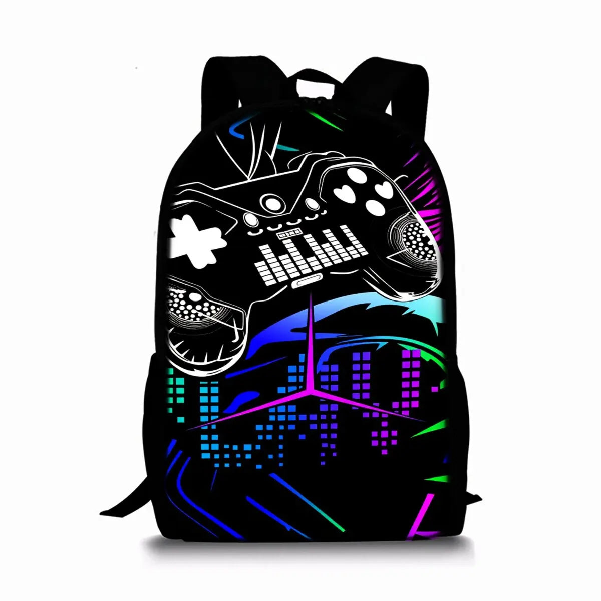 Gamepad Cyberpunk 2D Cartoon School Backpack – Lightweight Polyester Bag for Boys & Girls