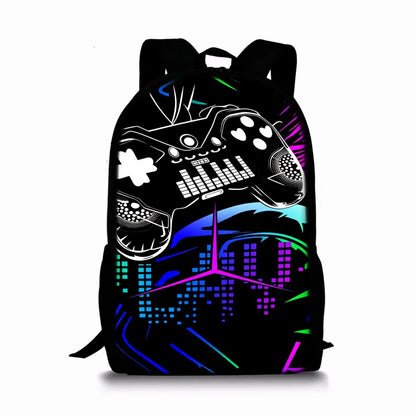 Gamepad Cyberpunk 2D Cartoon School Backpack – Lightweight Polyester Bag for Boys & Girls
