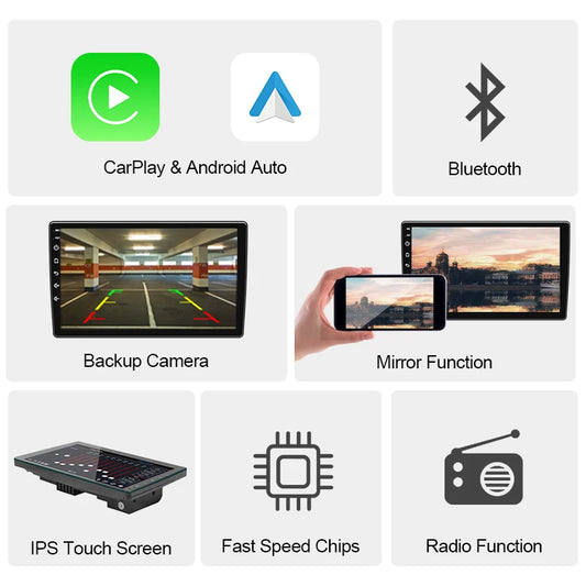 2 DIN Wireless Car Stereo with Apple CarPlay Android Auto Bluetooth and 7 Inch or 9 Inch IPS Touchscreen