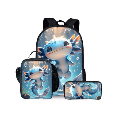 Sea Dragon 3D Print School Backpack 3-Piece Set – Backpack, Lunch Bag & Pencil Case for Boys & Girls