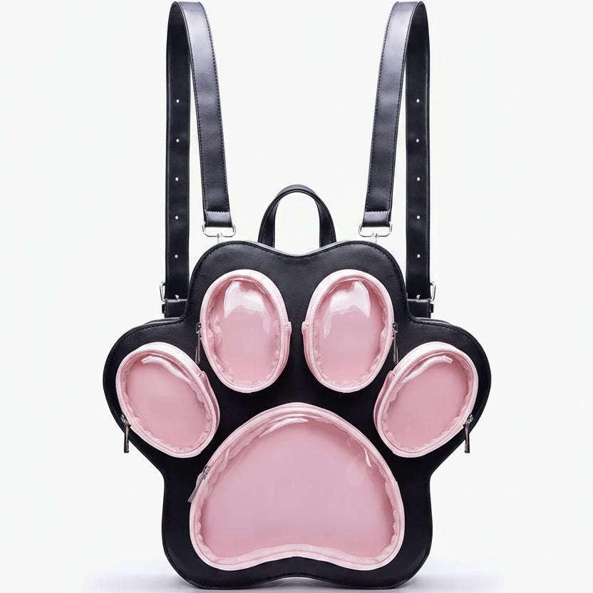 Cat Paw Lolita Backpack – Cute Kawaii Multi-Layer PVC Shoulder Bag for Women