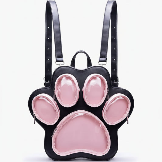 Cat Paw Lolita Backpack – Cute Kawaii Multi-Layer PVC Shoulder Bag for Women