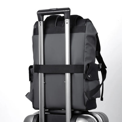 Men's PU Leather Laptop Backpack with USB Charging and Rain Cover