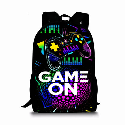 Gamepad Cyberpunk 2D Cartoon School Backpack – Lightweight Polyester Bag for Boys & Girls