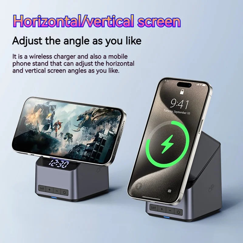 4 in 1 Magnetic Wireless Charger 15W Charging Station with Clock Display