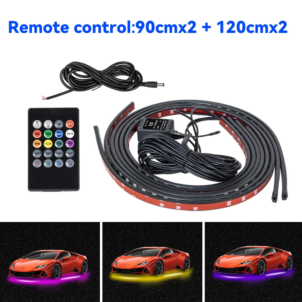 RGB Car Underbody LED Light Kit Waterproof Underglow Neon Strip with App and Remote Control 12V