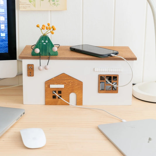 Wooden Desktop Cord Storage Box Desktop Organization Storage