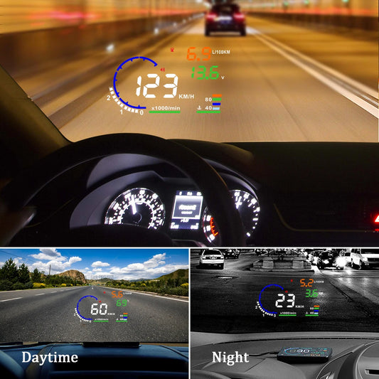 A8 OBD2 Head Up Display 5.5 Inch HUD Speedometer with RPM Water Temperature Voltage and Speed Alerts