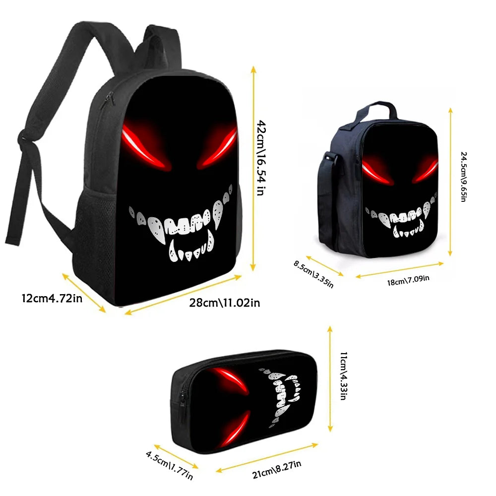 Evil Smiley Face 3-Piece Backpack Set – Backpack, Clutch & Tote, Polyester, Unisex