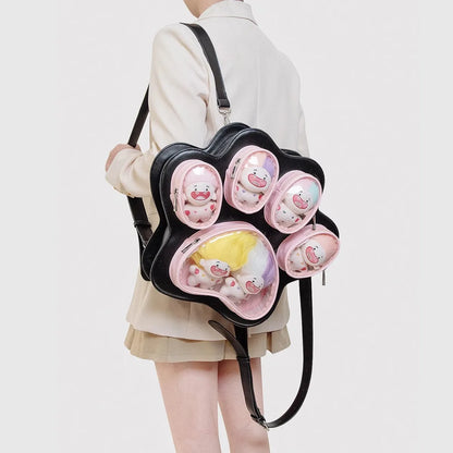 Cat Paw Lolita Backpack – Cute Kawaii Multi-Layer PVC Shoulder Bag for Women