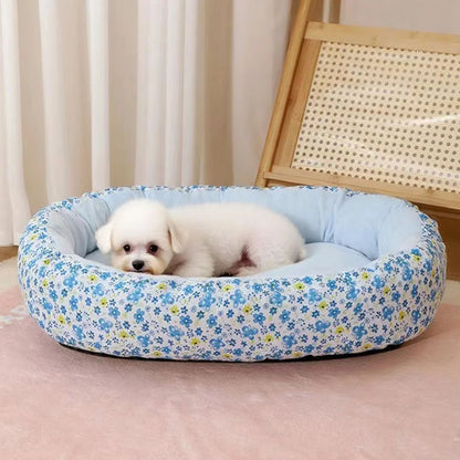 Floral All-Season Pet Bed – Soft Donut Bed for Dogs and Cats