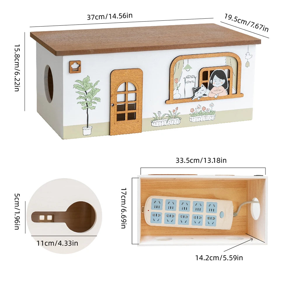 Wooden Desktop Cord Storage Box Desktop Organization Storage