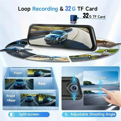 Touch Screen Mirror Dash Cam Front and Rear, 4K