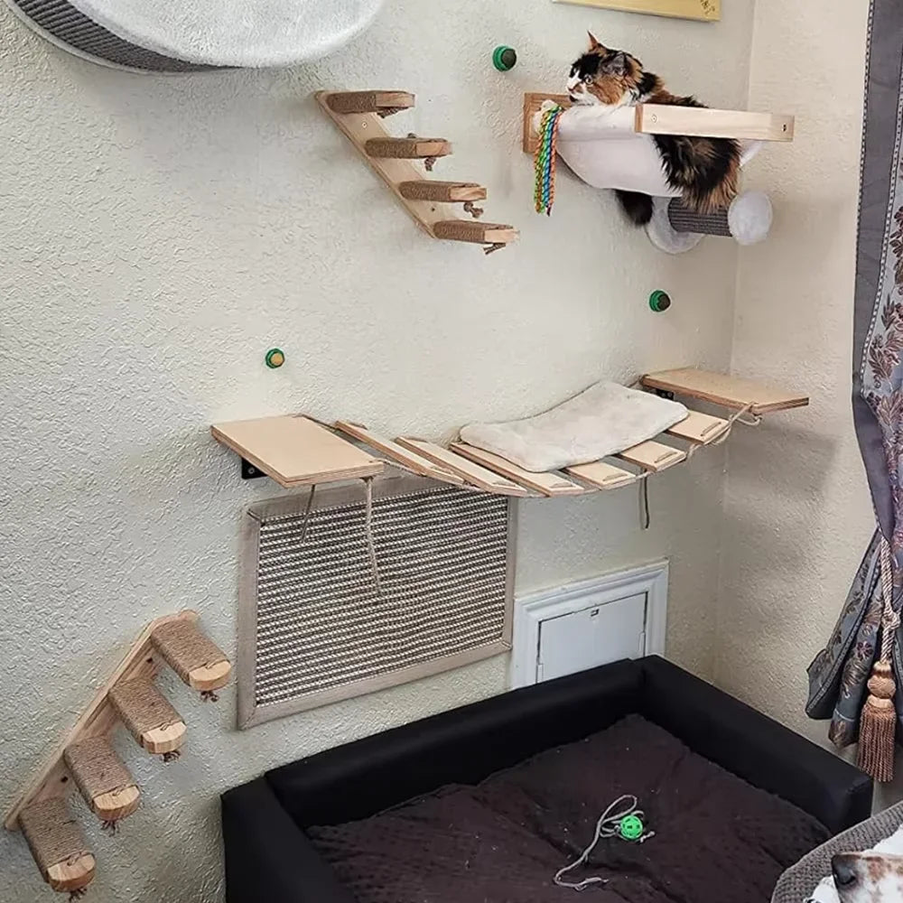 Wall-Mounted Cat Climbing Shelf System – Solid Wood Modular Cat Wall Furniture