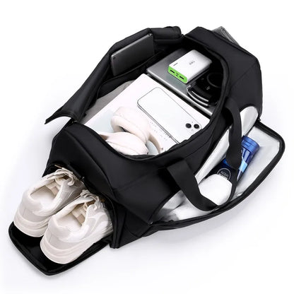 Sports Gym Duffel Bag with Shoes Compartment – Large Capacity PU Travel Bag for Gym & Vacation