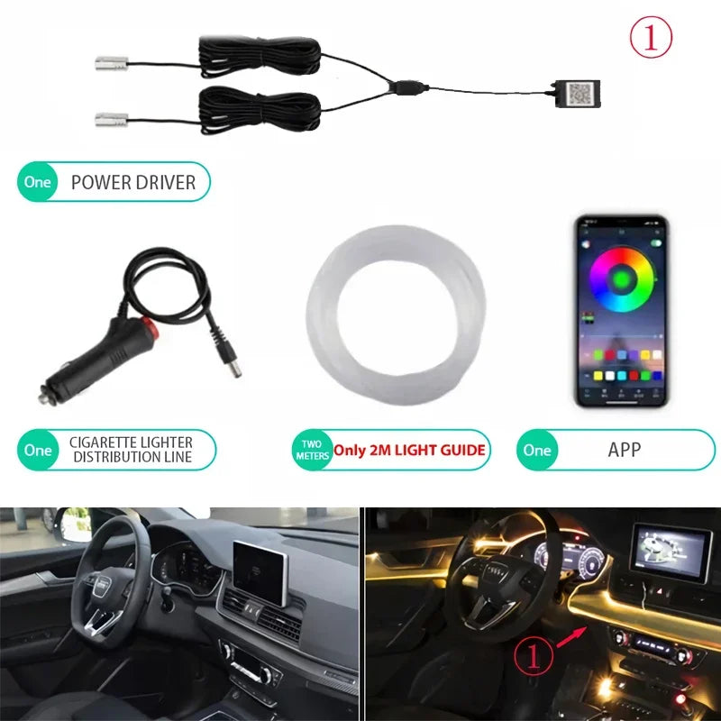 RGB Car Interior EL Wire Light Strip with App Control 12V Neon Ambient Lighting