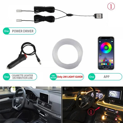 RGB Car Interior EL Wire Light Strip with App Control 12V Neon Ambient Lighting