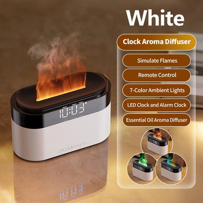 LED Clock Colorful Night Light with Flame Humidifier Ultrasonic Aromatherapy Diffuser with Remote Control