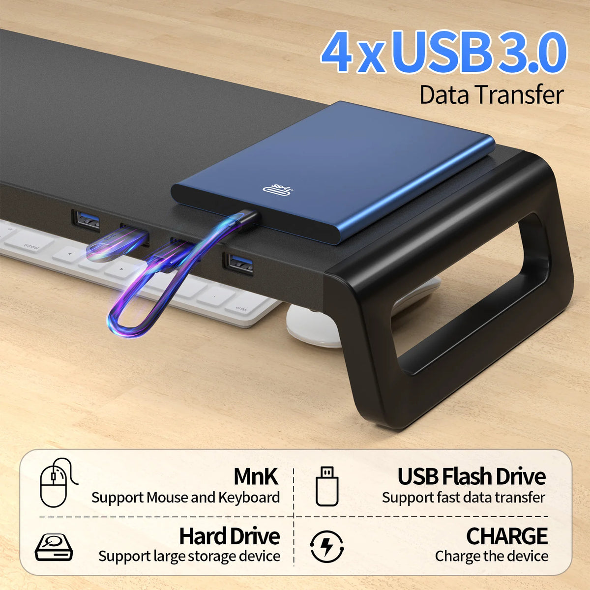Aluminum Monitor Stand Riser – With or Without USB 3.0 Hub, for 13–24" Monitors & Laptops