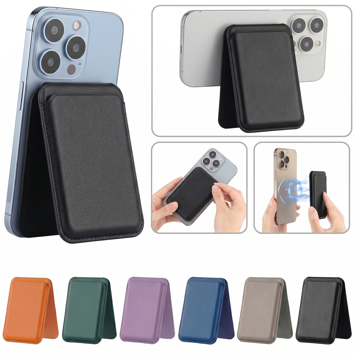 2-in-1 Magnetic Wallet & Kickstand – N52 Magnet, RFID Blocking, Fits iPhone 12–16