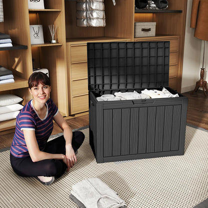 45 Gallon Outdoor Deck Box – Waterproof Lockable Resin Storage Box with Bench Seating