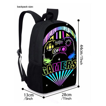 Gamepad Cyberpunk 2D Cartoon School Backpack – Lightweight Polyester Bag for Boys & Girls