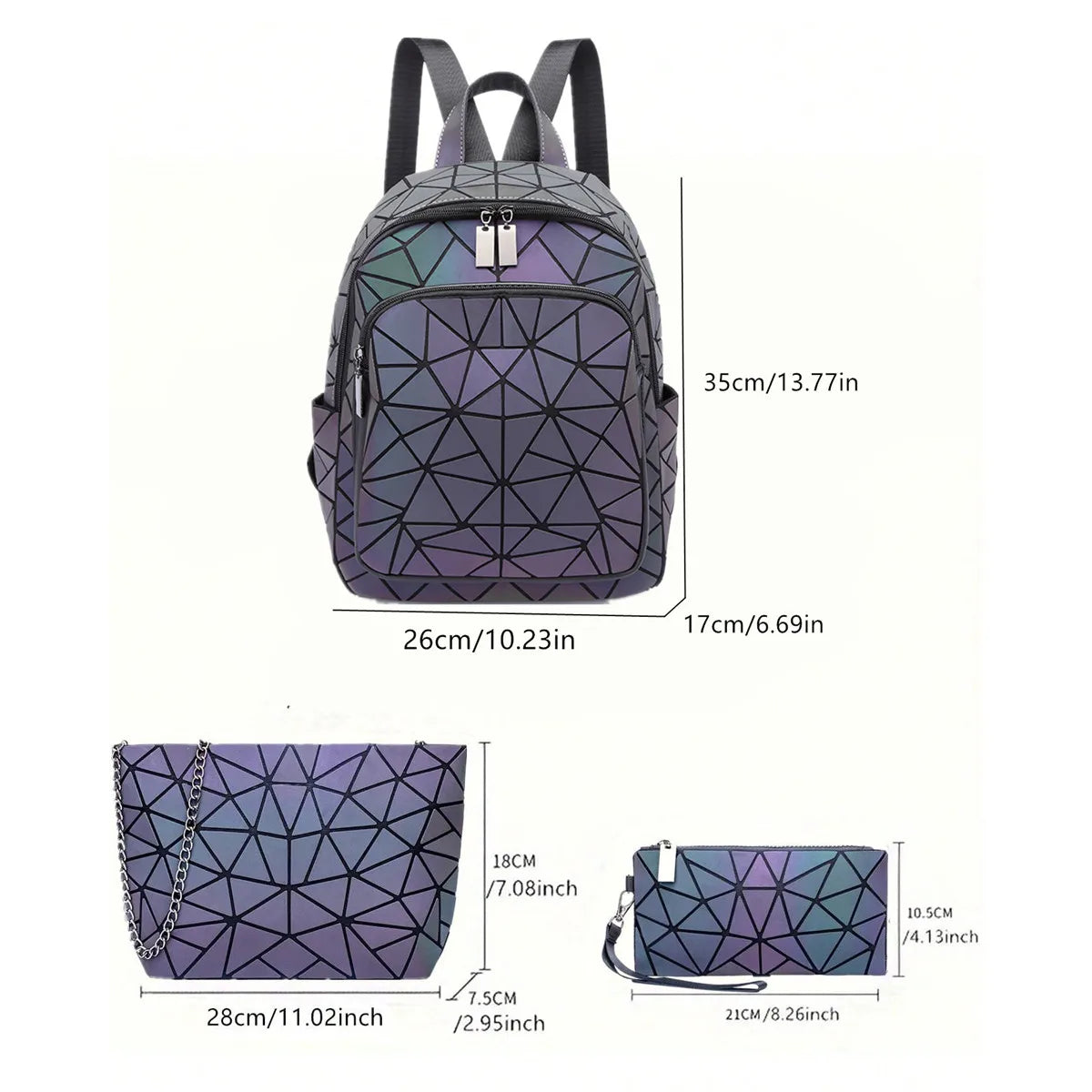 Women's Holographic PVC Backpack – Geometric Luminous Design