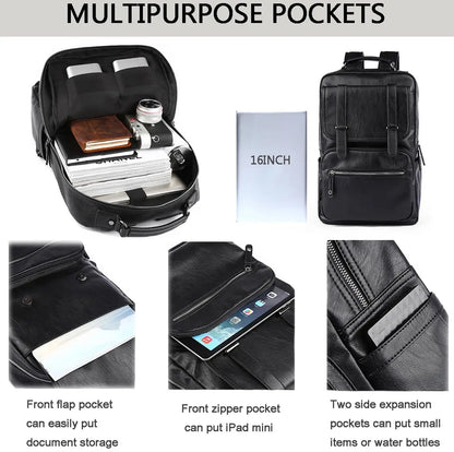 Men's PU Leather Laptop Backpack – Vintage Business Daypack