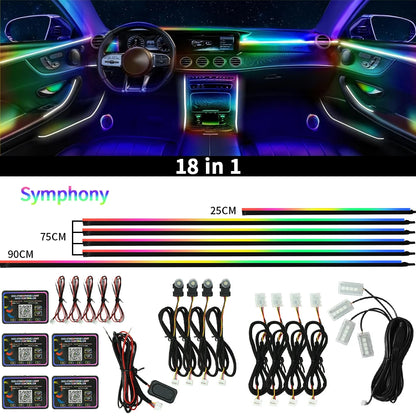 Car Ambient Lights Kit 18 in 1 RGB LED Interior Symphony Lights with App Control Acrylic Strip