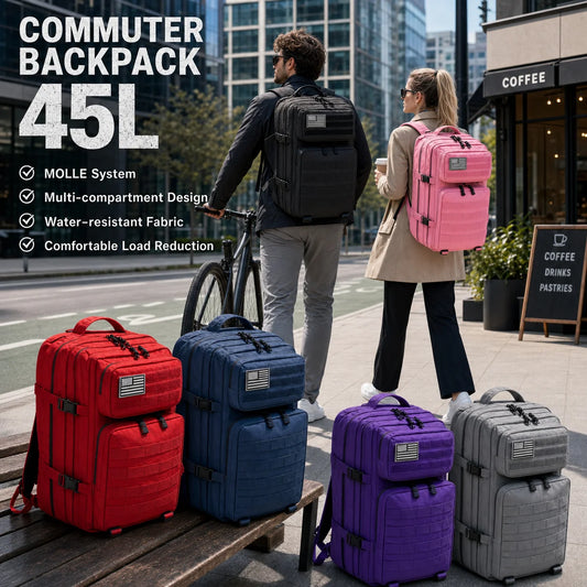 45L Tactical Travel Backpack with MOLLE – Multi-Pocket, Laptop Sleeve, 13 Colors