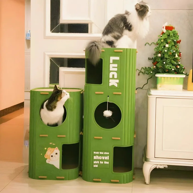 3-Tier Cat Tree with Integrated Sleeping Nest – Scratch-Resistant Cat Condo