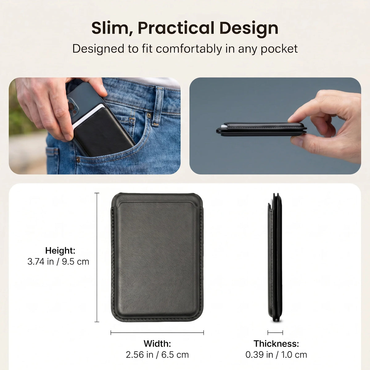 2-in-1 Magnetic Wallet & Kickstand – N52 Magnet, RFID Blocking, Fits iPhone 12–16