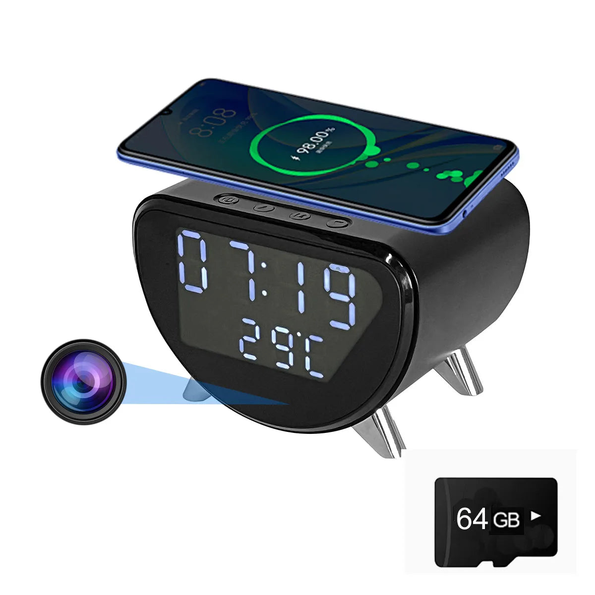 WiFi Clock Camera with Wireless Charging, Motion