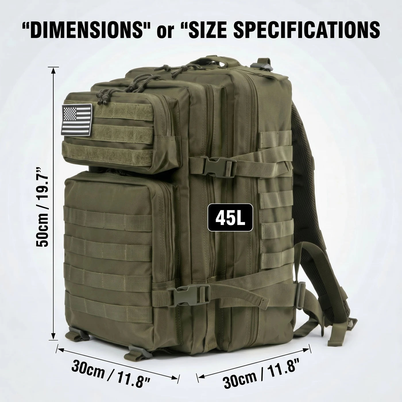 45L Tactical Travel Backpack with MOLLE – Multi-Pocket, Laptop Sleeve, 13 Colors