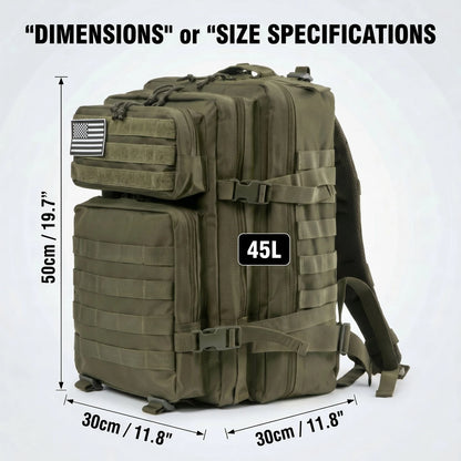 45L Tactical Travel Backpack with MOLLE – Multi-Pocket, Laptop Sleeve, 13 Colors