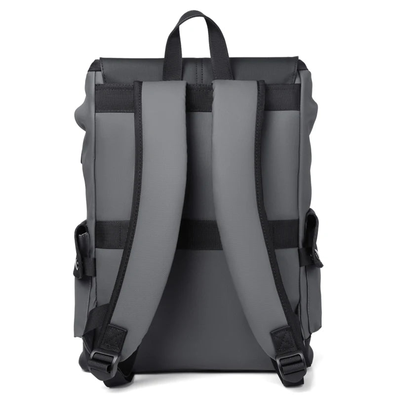 Men's PU Leather Laptop Backpack with USB Charging and Rain Cover