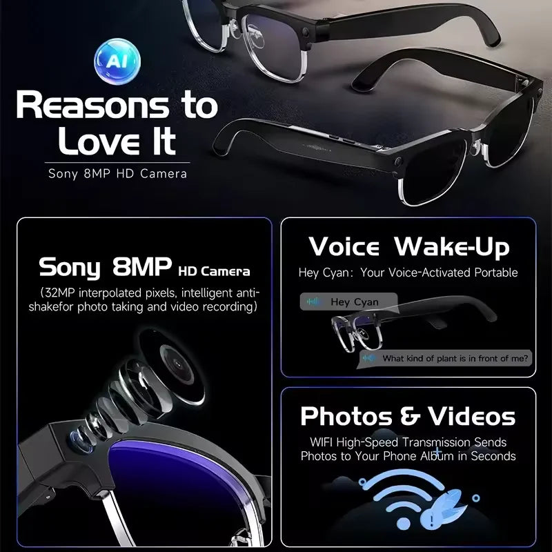 AI Smart Glasses 4K Camera HD Video Recording Bluetooth Audio Calling Music Player Smart Sports Glasses