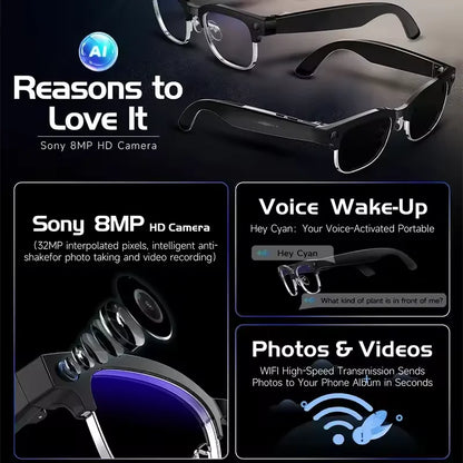 AI Smart Glasses 4K Camera HD Video Recording Bluetooth Audio Calling Music Player Smart Sports Glasses