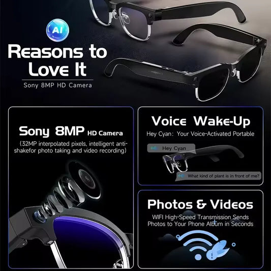 AI Smart Glasses 4K Camera HD Video Recording Bluetooth Audio Calling Music Player Smart Sports Glasses