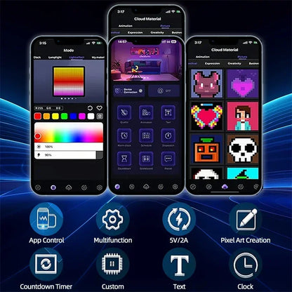 Smart LED Matrix Pixel Display RGB DIY Bluetooth App Controlled Animation Frame for Gaming Room Decor