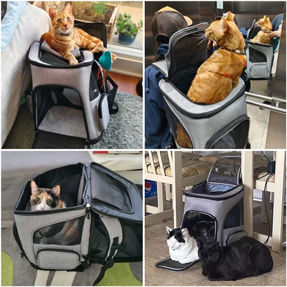 Foldable Expandable Pet Carrier Backpack – Breathable Travel Bag for Cats and Dogs