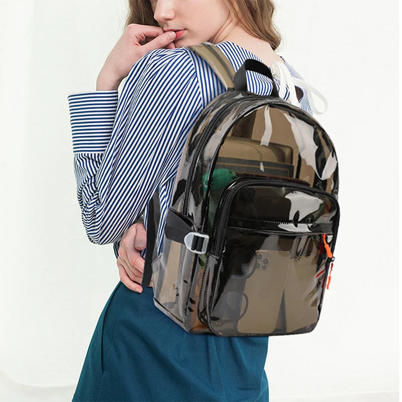 Clear PVC Backpack with Multi-Pocket Design for School, Travel & Events