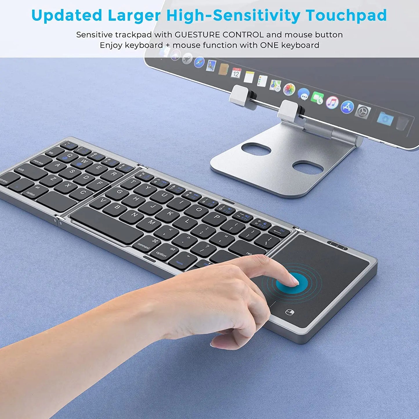 Foldable Wireless Bluetooth Keyboard Rechargeable Portable Keyboard for PC Mac Smartphone iOS Android