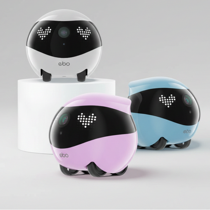 Three EBO Air 2 devices on a gradient background with features listed.