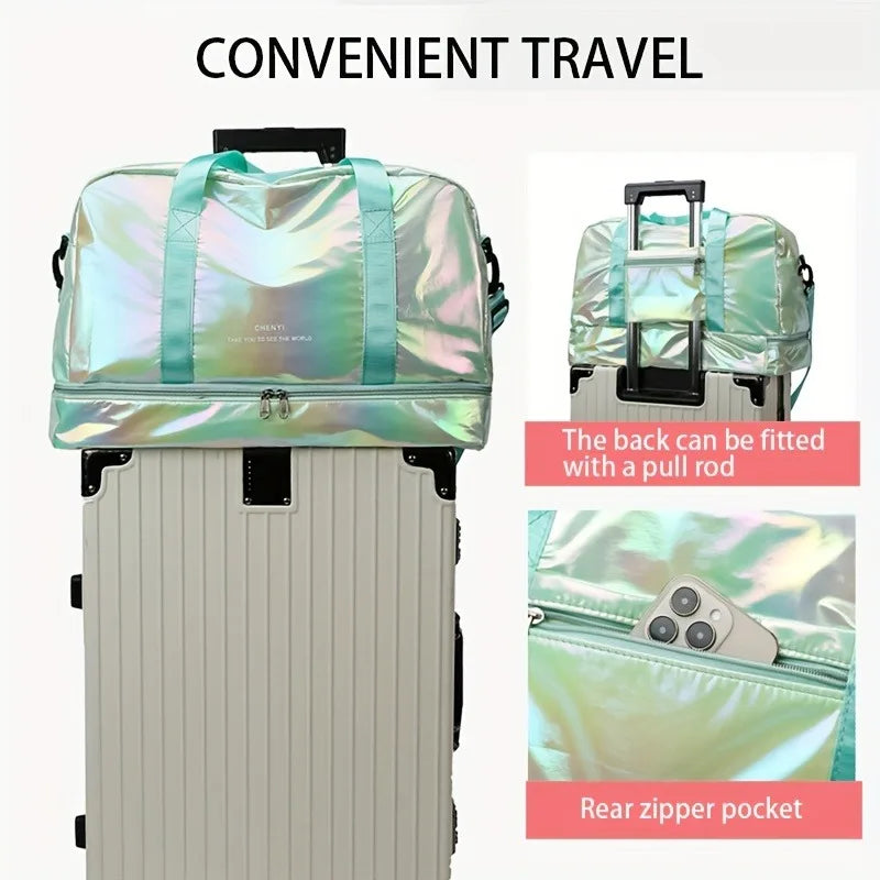 Holographic Nylon Weekender Duffel Bag – Large Capacity for Gym, Sports & Overnight Trips