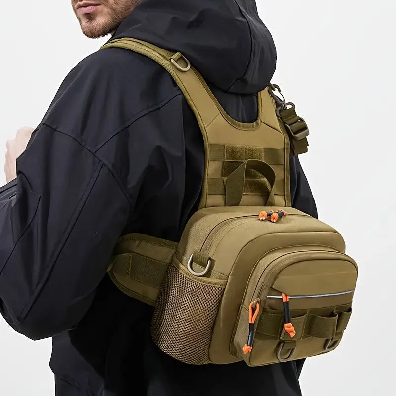Tactical Fishing Chest Bag with Rod Holder and MOLLE System