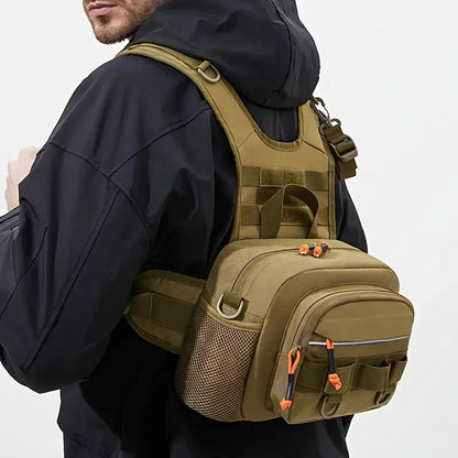 Tactical Fishing Chest Bag with Rod Holder and MOLLE System
