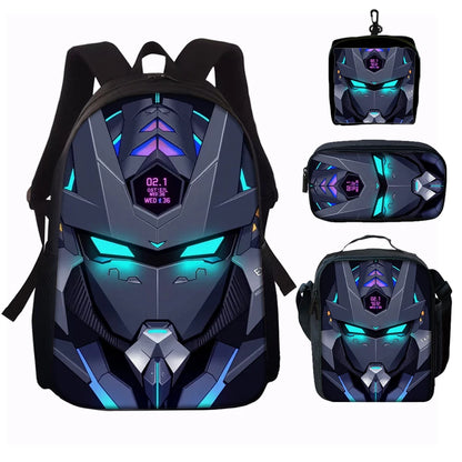 Cyberpunk Robot Pattern Backpack Set – Polyester, 20–35L, Unisex, 1–5 Piece